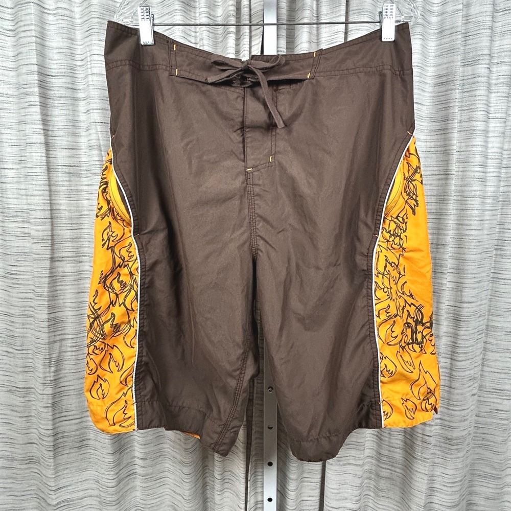 Arson Board Shorts Swim Trunks Flame Graphic‎ Mens 36 Brown Orange